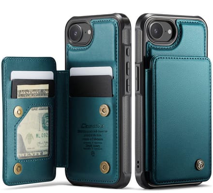 Luxe Portemonnee Backcover met Anti-RFID kaarthouders voor iPhone 17e / 16e _ Groen