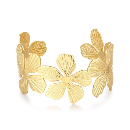 Twice As Nice Armband in goudkleurig edelstaal, brede bangle, bloemen 19cm