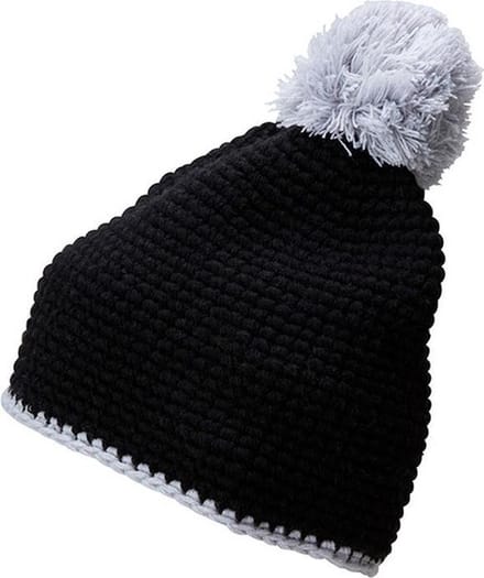 Myrtle Beach - Unisex Contrasterende Gestreepte Muts met Pompom (Zwart/Grijs)