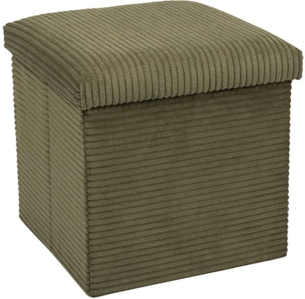 Home Deco Factory Poef/hocker opvouwbaar - rib design - opbergbox - groen - polyester/mdf - 38 x 38 cm