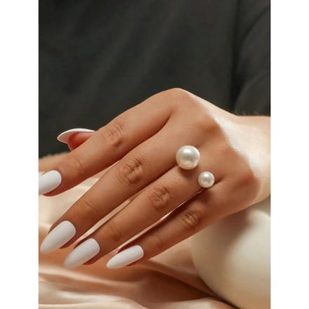 1 pièce Bague ouverte minimaliste ajustable style Ins avec perle d'imitation, pour femmes blanc