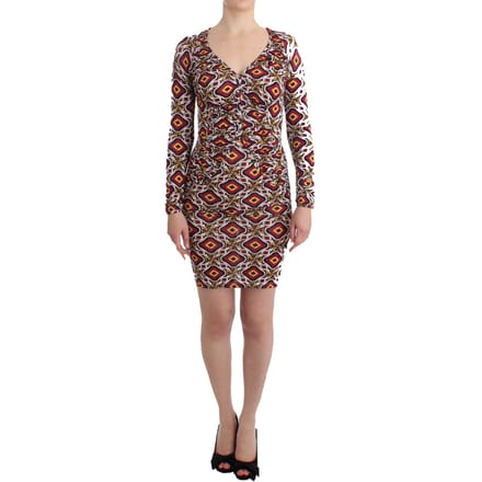 Geometrische Print Mini Jurk Lange Mouwen V-hals