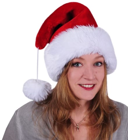 Kerstmuts - rood - pluche - grote pompom - volwassenen - kerstaccessoires