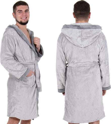 Springos Badjas - Fleece - Grijs - Capuchon - Riem - Maat L/XL
