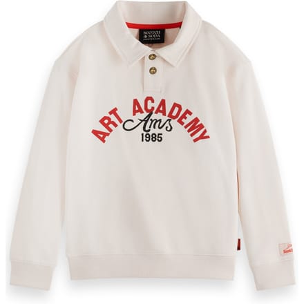Scotch & Soda Boy Relaxed-fit Polo Sweatshirt With Front Artwork Eggnog Maat: 4 | Overhemden Outlet | kids | Ecru