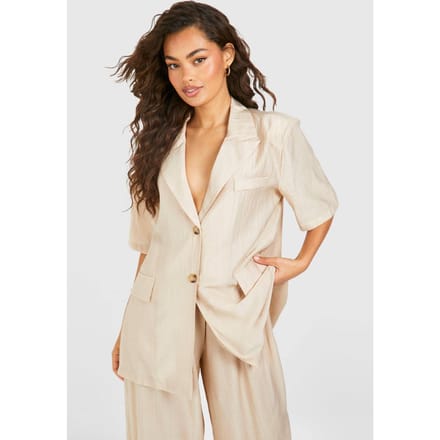 boohoo Dames Textured Crinkle Short Sleeved Blazer | Taupe | Maat: 34