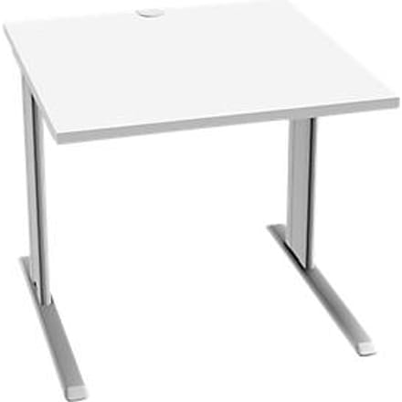 Schäfer Shop Pure Desk PLANOVA BASIC, vierkant, C-voet, B 800 x D 800 x H 717 mm, wit/wit aluminium + kabelgoot
