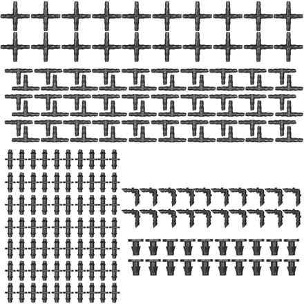 Kit de raccords d'irrigation goutte à goutte, 250 pièces, connecteurs barbelés compatibles avec de l'eau de 1/4 pouces 200pcs noir