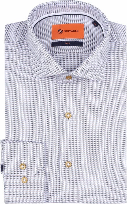 Suitable Overhemd Twill Print Beige - Maat 38 - Heren - Overhemden Formeel