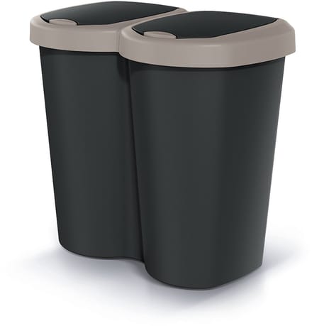 Compacta B Duo - Prullenbak - 40L - één compartiment twee deksels - Bruin en zwart