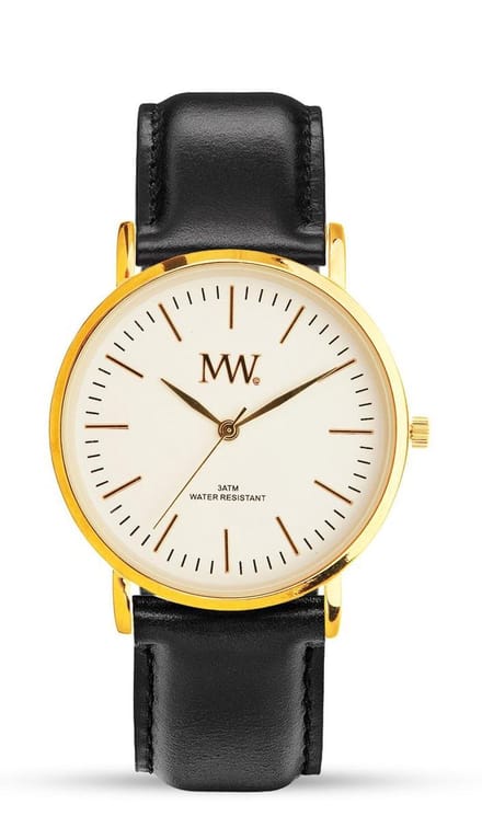 Flat Style Horloge Gold leder zwart