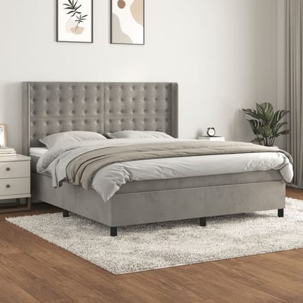 vidaXL - Boxspring - met - matras - fluweel - lichtgrijs - 160x200 - cm