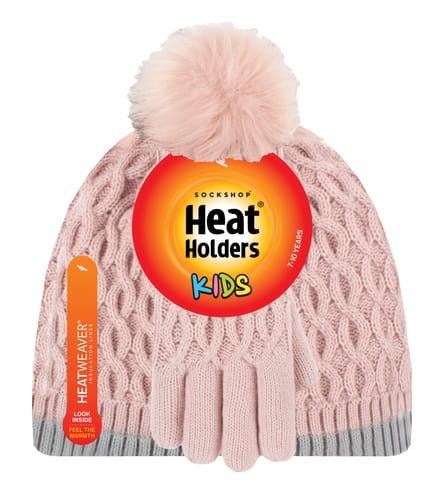 Heat Holders Meisjes Thermische Pom Pom Muts En Handschoenen - Schemerig Roze