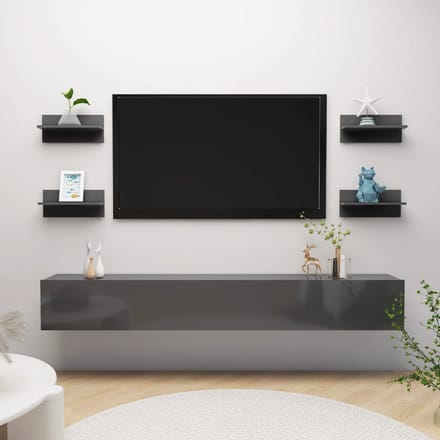 vidaXL - Wandschappen - 4 - st - 40x11,5x18 - cm - hoogglans - grijs