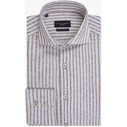 Cavallaro Napoli Overhemd Tarente Linnen Blend Stripe Bruin-Wit / male