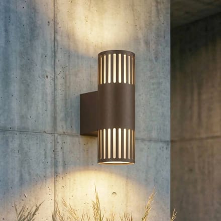 Lindby - Wandlamp buiten - 2lichts - IJzer, polycarbonaat - H: 32.4 cm - E27 - bruin, opaal