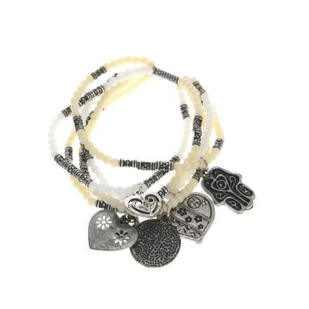 Behave - Bedelarmband wit beige stijlvol boho detail - 17.5 cm