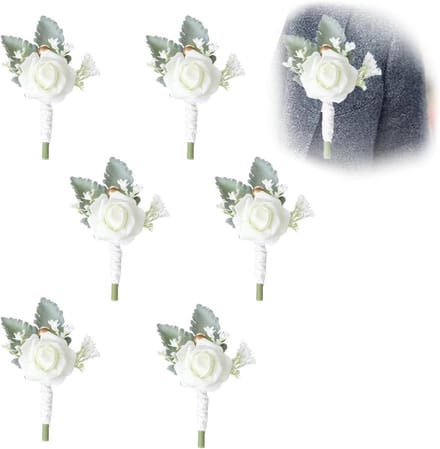 Boutonnière set van 6, witte rozen voor bruiloften en feesten