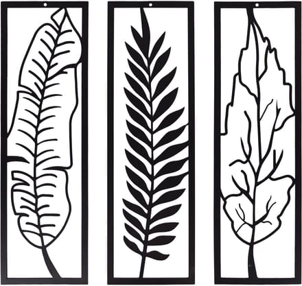 UNUS® Wanddecoratie wandbeeld bladeren, set van 3, zwart metaal