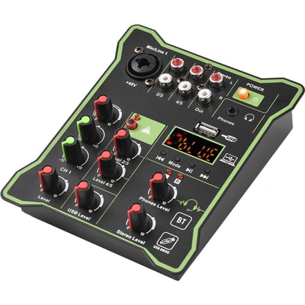 Console de mixage audio compacte à 5 canaux, alimentation fantôme 48 V, interface audio USB LED black