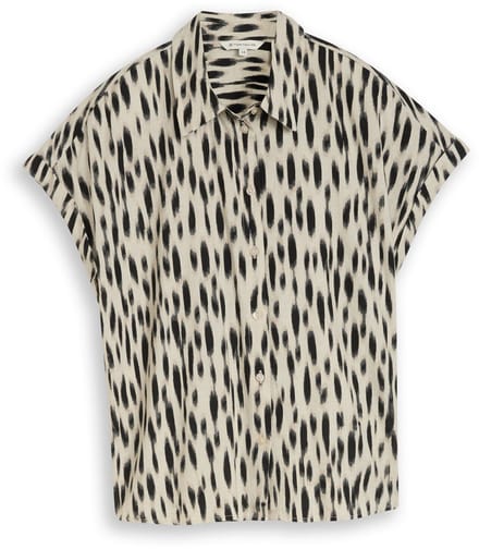Tom Tailor - Losvallende blouse met linnen - Maat 44 - sand stone beige abstract dot