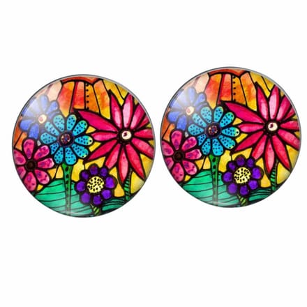 Clip Oorbellen Cabochon 2 cm gekleurde bloem