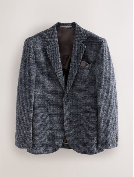 Next - Heren - Slim-fit geruite blazer met textuur en wol - Blauw