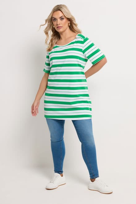 Yours Groen Gestreept Tshirt Met Studs Size 44