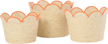 J-Line mand Bloem Maïskaf - riet - naturel/oranje - set van 3