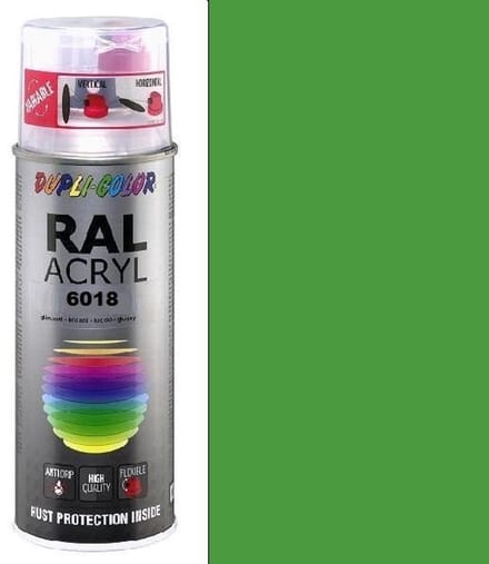 Dupli-Color acryllak hoogglans RAL 6018 geelgroen - 400 ml.