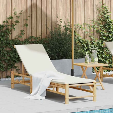 vidaXL - Ligstoel - met - kussens - 55x199x30 - cm - bamboe