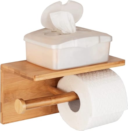 Wenko Toiletrolhouder Bambusa - Bamboe - Met Planchet - Bruin Vernis
