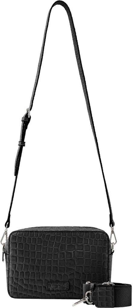 SEIDENFELT MANUFAKTUR Schoudertas Nesna Camera Bag Croco Print Black Zwart