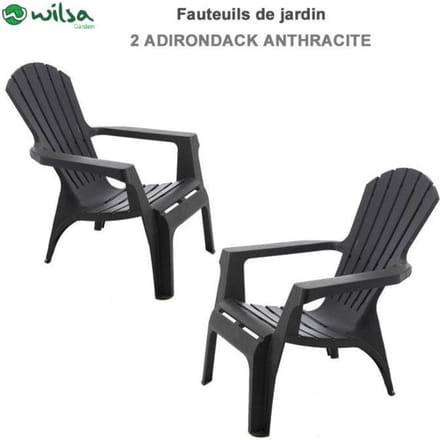 Adirondack fauteuil polypropyleen hars Wilsa Garden - Antraciet - 2 Adirondack fauteuils