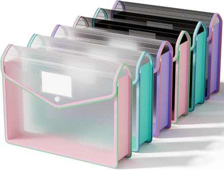 Plastic A4 Mappen - Set van 6 Transparante Documentenfolders met Drukknoopsluiting voor School, Kantoor en Thuisgebruik