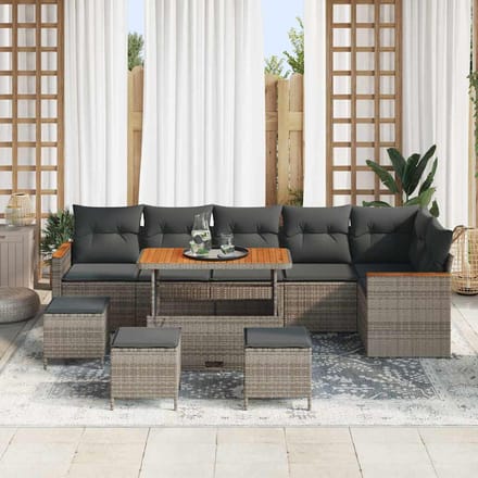 vidaXL Tuin Sofa Set 10 st 6-Aantal zitplaatsen Grijs Poly riet