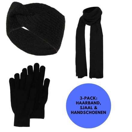 Sarlini - Winterset Dames - Handschoenen/Haarband/Sjaal - Zwart - One Size