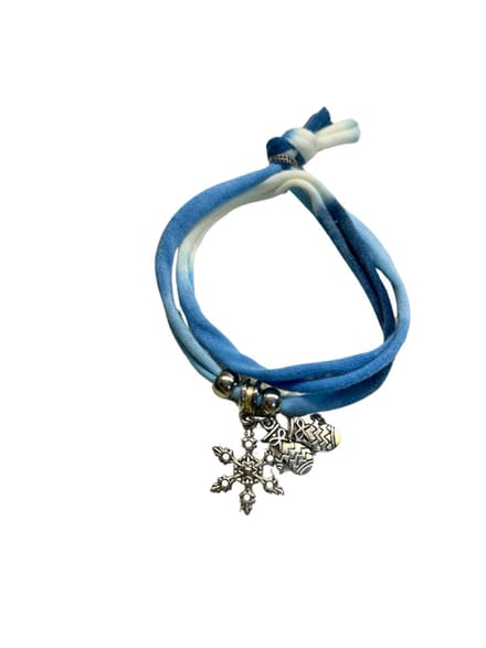 2 Love it Winters- armband - blauw taupe elastisch lint met sneeuwvlok