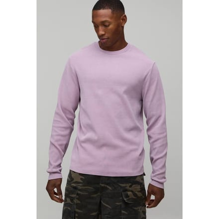 Geribbeld Slim Fit Acid Wash T-Shirt met Lange Mouwen | Pink | Size Medium