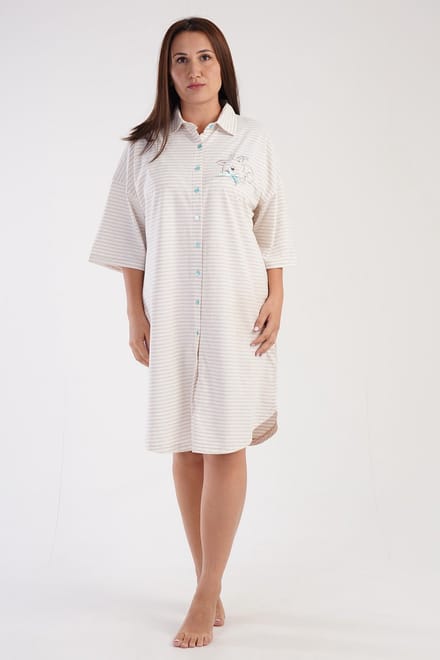 Vienetta - Grote Maten Dames Nachthemd, Driekwart Mouwen - 2XL