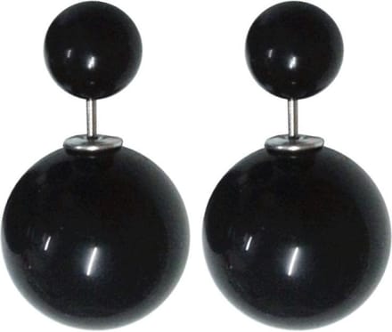 Fako Bijoux® - Oorbellen - Double Dots - Parel - Zwart