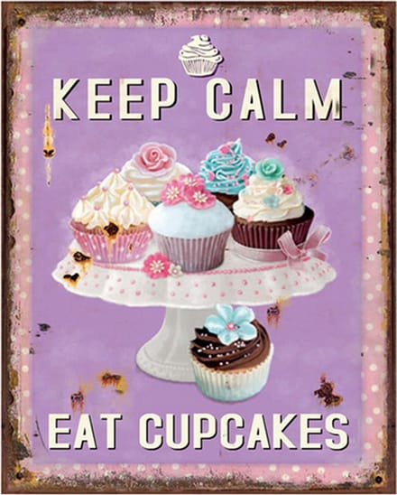 Clayre & Eef Tekstbord 20x25 cm Paars Ijzer Cupcake Bakery Wandbord
