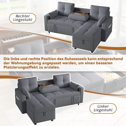 Luxe Uitschuifbare Slaapbank - Grijs - 200x200x200 cm - Arqam
