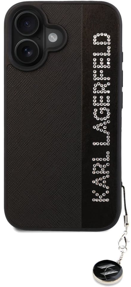 Karl Lagerfeld Back Cover - iPhone 16 - Zwart - Saffiano met strass en charms