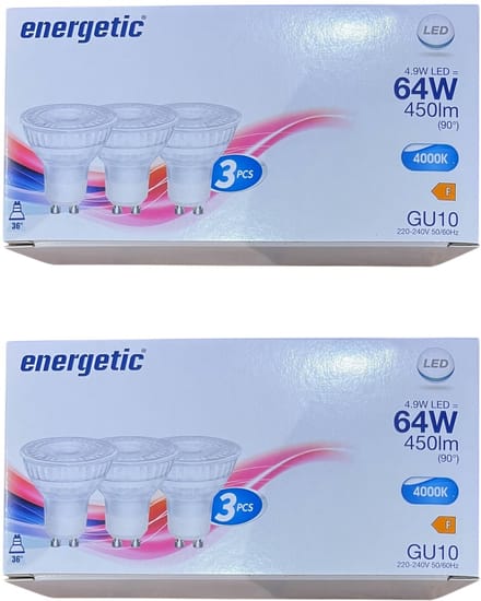 6 stuks (2 x 3) Spot Energetic GU10 4,9 W (64 W) Helder Wit (4000K)