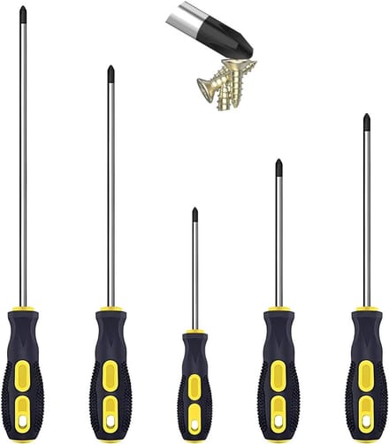 Magnetische kruiskopschroevendraaierset met antislip handgreep - 5 stuks in verschillende lengtes