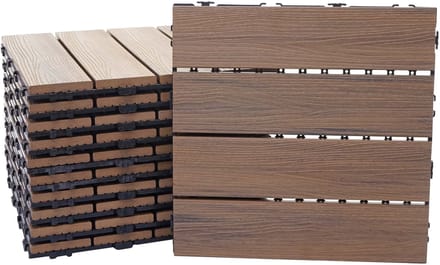 WPC vloertegel MCW-E20, houtlook balkon/terras, 3D structuur lineair ~ 11x elk 30x30cm = 1m², reliëf-bruin