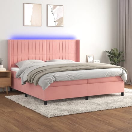 vidaXL - Boxspring - met - matras - en - LED - fluweel - roze - 200x200 - cm