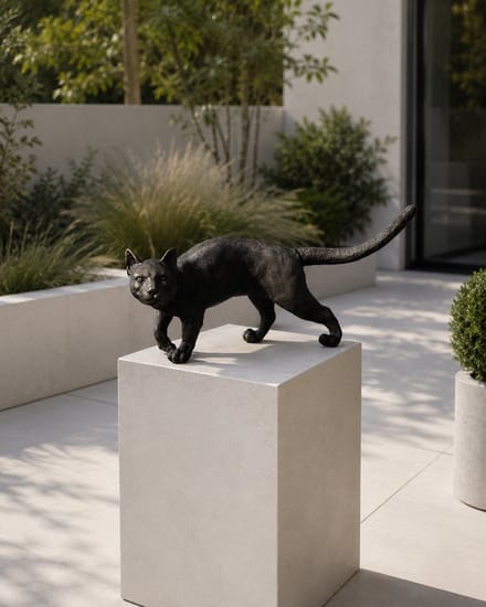 brons beeld gekleurd - lopende kat - bronzartes - 23 cm hoog