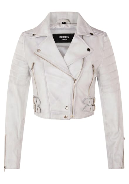 Dames wit cropped Brando leren bikerjack - Bellville